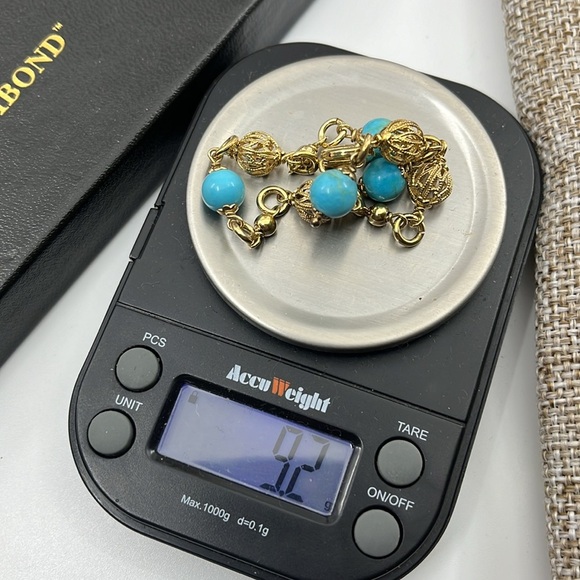 💙 Technibond 18kt Gold & Sterling Silver Turquoise Bracelet - Picture 12 of 13